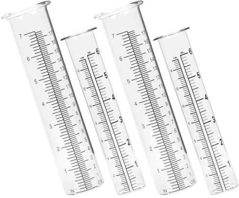 OSALADI Pluviomètre en Verre Lot de 4 Tubes à Essai Transparent, Mesure Précise des Précipitations Cylindres Gradués, Utilisation Prolongée en Extérieur