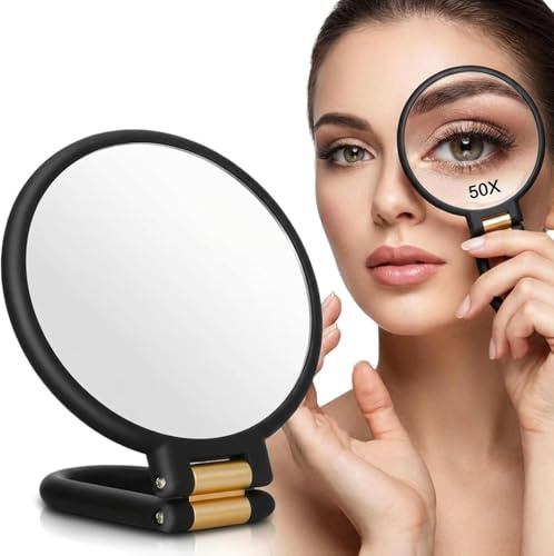 Générique Miroir Grossissant de Maquillage x50, Double Face Portable et Mural avec Poignée Réglable 360°, pour Les Soins de la Peau et la beauté