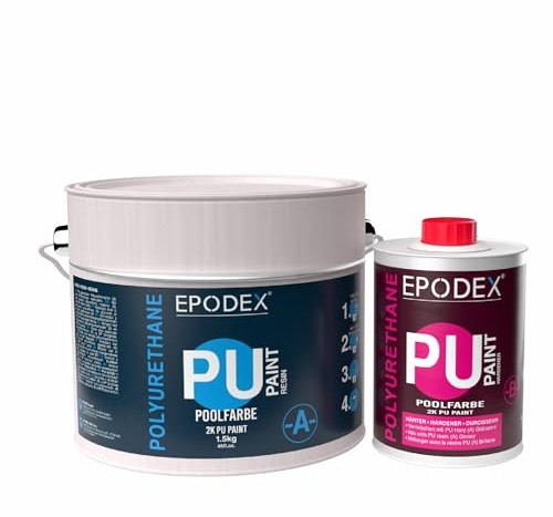 EPODEX Vernice per piscina, resistente ai raggi UV, elastica e durevole, per cemento, cloro e piscine di acqua salata, opaca, 2 kg, copre 9 m² (2 passati), turchese pastello