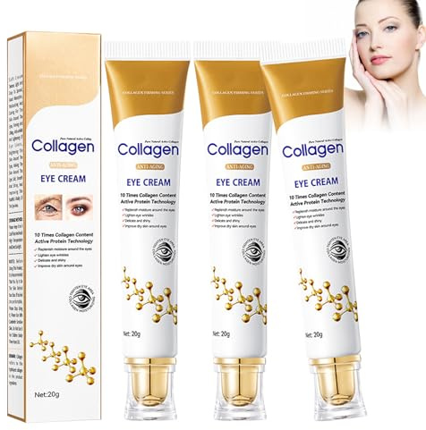 3 Pezzi Contorno Occhi Antirughe, Crema Contorno Occhi | con Acido Ialuronico e Collagene, Crema Occhi al Collagene, per Combatte Rughe, Occhiaie e Borse Sotto gli Occhi, 3×20g