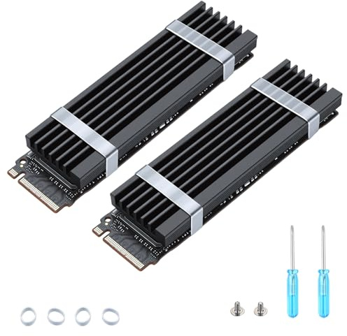 ELUTENG M.2 kylfläns för 2280 M.2 SSD, 2 stycken aluminium dubbelsidig med 4 silikonvärmekuddar lämplig för PC/PS5/PS5 smal installation, M.2 PCIe NVMe/SATA SSD, svart, 72 x 22 x 5 mm