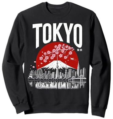 Tokyo, Giappone, ciliegio, Fiore, Orizzonte, Arte, Illustrazione Felpa