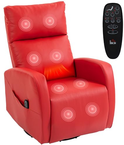 HOMCOM Poltrona Massaggiante Reclinabile Manuale 155° Riscaldante, Rosso