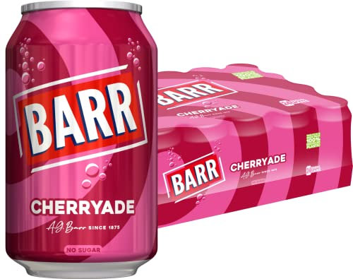 BARR since 1875, 24 Pack Cherryade, Zero No Sugar Cherry Flavoured Fizzy Drink Cans Fizzingly Fun - 24 x 330ml Cans