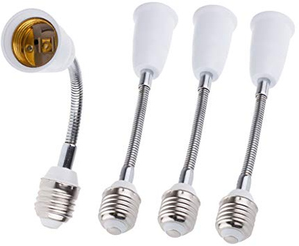 E27 Light Bulb Socket Extender Adapter: E26/E27 to E27 Flexible Extension, All-Directional Light Adjustable Converter for A19 LED Lamps and Recessed Spotlights (4-Pack)