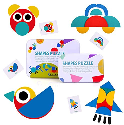 BBLIKE Puzzle en bois, 36 pièces de puzzle + 60 pièces de cartes d'image Montessori - Jouets éducatifs pour le tri et l'empilage - Pour enfants de 3 ans et plus - Blanc