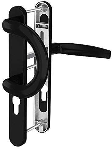 Schmalrahmengarnitur Schwarz RAL9005 Türbeschlag 92mm PZ Langschildgarnitur Wechselgarnitur Haustüre Nebeneingangstüre (Bügelgriff/Drücker, Türstärke 55-70mm)