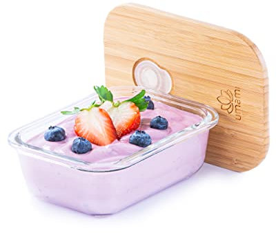 Umami Lunch Box En Verre & Bambou, Boîte Bento Japonaise Hermétique 1 Étage, Micro-ondes, Four & Lave-vaisselle, Zéro Déchet, Sans BPA