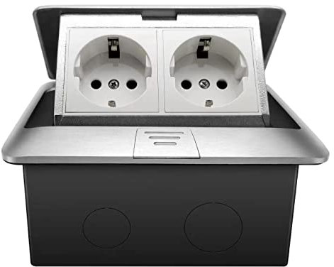 2 Fach Einbausteckdose Bodensteckdose, 2 Steckdosen, versenkbare Steckdose Fußbodensteckdose, für Boden Tisch Büro Arbeitsplatte Restaurant