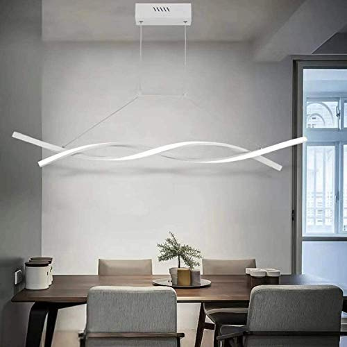 LAIDEPA Lampada a Sospensione a LED dimmerabile Luce Pendente Creativo Spirale Design Lampadario per Telecomando da Tavolo da Pranzo, Soggiorno Cucina Modern Home soffitto lampade,Bianca,L47.2 in