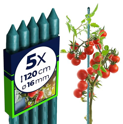 KADAX Blomstöd av stål, plastbelagd växtstång, växtspaljé, väderbeständigt växtstöd, tomatstavar, växtstöd med krokar (5, 120 cm x 16 mm)