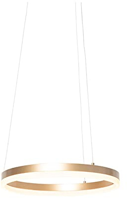 Qazqa led Design Pendelleuchte, Pendellampe - Anello - Gold, Rund, 2700K, warmweiß, dimmbar, 40cm, Ideal als Bürolampe und Wohnzimmerlampe
