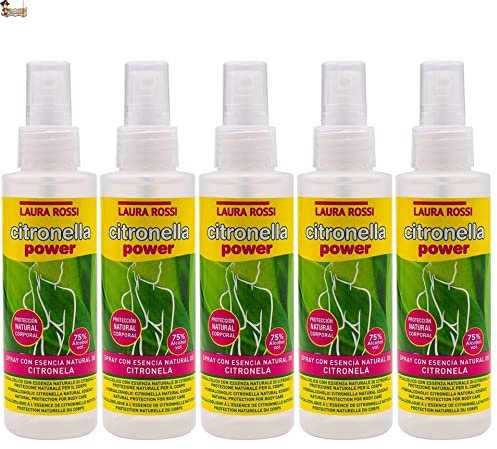 BricoLoco Citronela antimosquitos. Pack 5 uds. Spray 125 ml. Adultos y niños. Repelente Anti Mosquitos con Esencial Natural. Interior o Exterior. Más cómodo Que un Gel. (5)