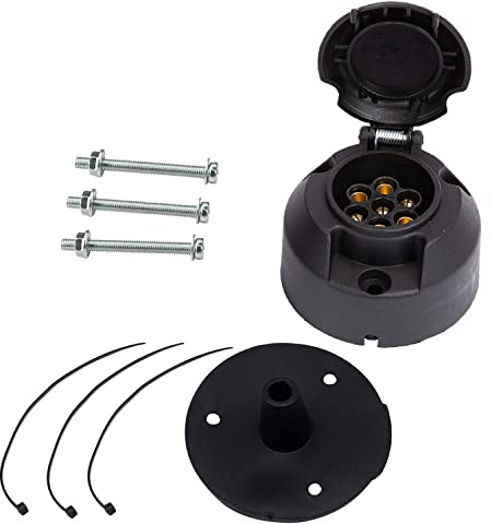ETUKER Prise Remorque 7 Broches avec Joint en Caoutchouc, Connecteur de Prise de Remorquage de Remorque 12 V 7 Broches, Etanche pour Camion/RV/Voitures/Bateau/Caravane