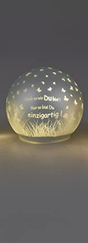 formano Frühlingsdekoration 1 Stück Deko-Kugel Licht 10cm mit Spruch und Timer-silber- Spruch: Bleib so wie du bist..