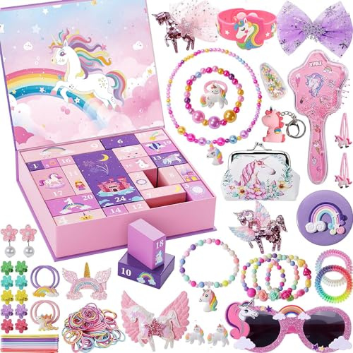 Adventskalender 2025 für Mädchen,Adventskalender Einhorn 2025,24 Days Weihnachts Countdown,Halskette Schmuck Schlüsselanhänge,DIY Charm,für Mädchen und Jungen,Kinder