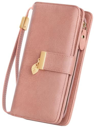 LUROON Geldbörse Damen Groß Viele Fächer, Leder Geldbeutel Damen Gross mit Kartenfächer, RFID Frauen Portemonnaie Lang Portmonee mit Reißverschluss