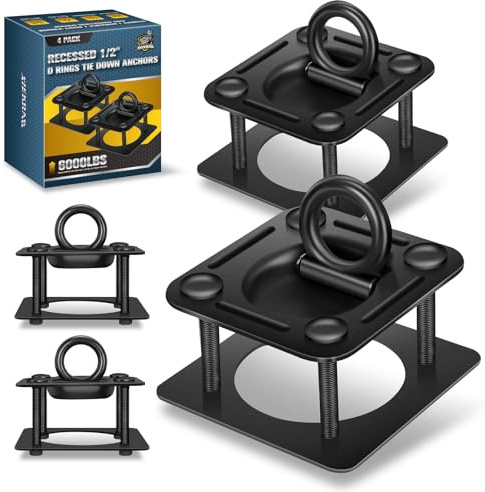XIEKRAB 4Pcs D Ring Tie Down Anchors|1/2Recessed D-Rings Trailer Tie Down for Heavy Duty Trailer Tie downs for Trailer accessories Trucks RV Boats Camper Pick up Trailer Truck Bed (6000 lbs Capacity)