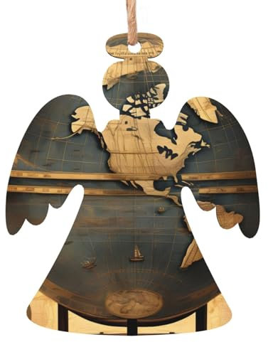 Weihnachtsschmuck aus Holz mit Seilen, Weihnachtsbaumschmuck, Dekoration für Weihnachtsferien, antiker Weltkugel-Druck