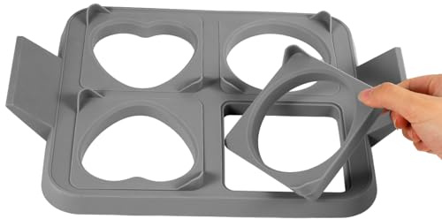NQEUEPN Silicone Egg Rings for Frying Eggs, 5-Piece Detachable Griddle Egg Ring Mould Tray Nonstick Egg Mold Round Square Heart-Shaped Pancake Shaper Stencil for Cooking Breakfast Sandwich
