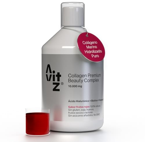 AVITZ Colágeno Marino Hidrolizado Líquido Bebible | Ácido Hialurónico y Biotina | Cuidado de la Piel, Cabello y Uñas | 10.000 mg | 500 ml | 20 Dosis