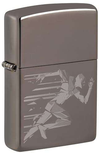 Zippo Briquet Tempête - Running Man - Finition Black Ice avec Image Photo - Rechargeable - Réutilisable - Design Coupe-Vent - Coffret Cadeau - Fabriqué aux États-Unis