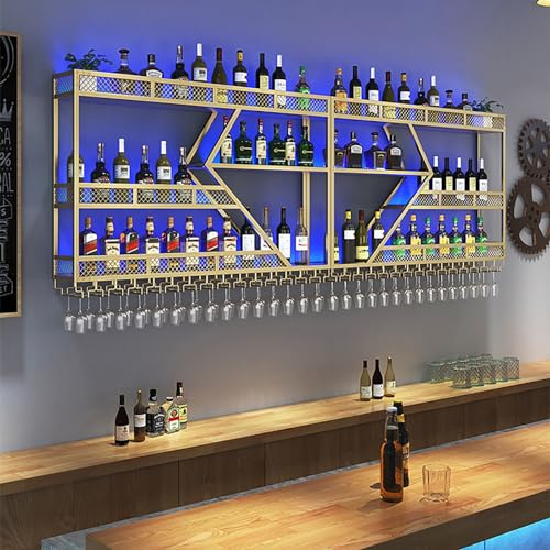 Industrielles Weinregal Wand,Großes Bar-Weinregal Mit LED-Leuchten,Flaschenregal,Weinflaschenhalter,Weinhalter,Wine Rack,Weinständer,Weinregal Metall,Bar Regal Wand,Barregal Für Weinkeller,Küche ( Col