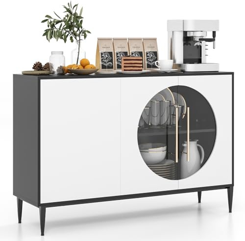 COSTWAY Kitchen Buffet Sideboard, Wooden Storage Cabinet with 3 Doors, Adjustable Shelf & Elevated Metal Legs, Floor Display Organiser Console Table for Dining Living Room