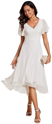 Ever-Pretty Vestidos De Fiesta para Mujer Cuello de Pico Una Línea Vestido Elegante Aanga Corta Alto-Bajo Blanco 40