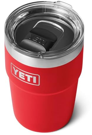 YETI Rambler 16 oz (473 ml) Stackable Cup with Removable Magslider Lid, Stainless Steel Vacuum Insulated Coffee Cup, Rescue Red