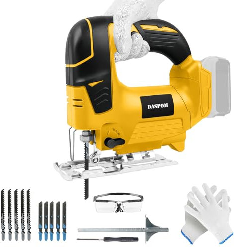 Daspom Cordless Jig Saw Compatible with dewalt 20V Battery, Brushless Jigsaw, 0°-45° Bevel Cuts, 4 Orbital Action, Variable Speed Jigsaw with Blade Set for Wood, Plastic and Metal Cutting (No Battery)