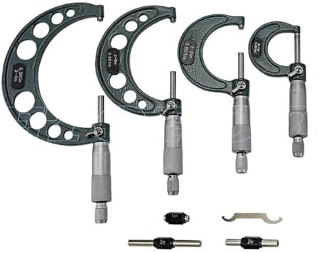 DAISHUJIE Außendurchmesser-Mikrometer 0-4 Zoll Außenmikrometer im Set Zoll-Mikrometer 0-1 Zoll 1-2 Zoll 2-3 Zoll 3-4 Zoll Mikrometer-Messschieber Dickenmessgerät Messwerkzeuge