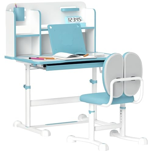 AIYAPLAY Set Scrivania e Sedia per Bambini Regolabili in Altezza, Blu