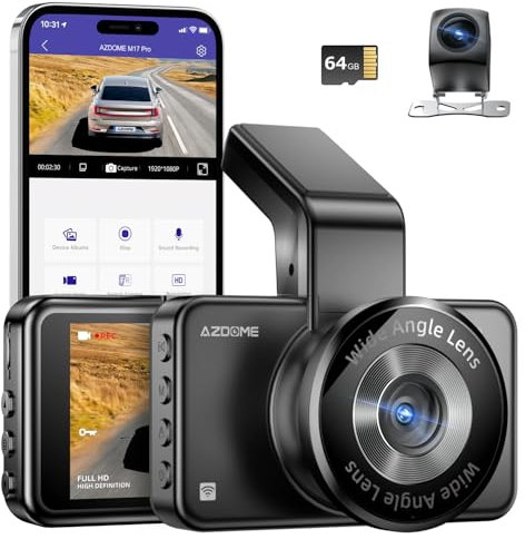 AZDOME Dashcam Auto Vorne Hinten 3K/2K+1080P, WiFi Dash Cam Auto Kamera 3 IPS-Bildschirm mit 64GB SD Karte, ADAS, Nachtsicht, WDR, 170° Weitwinkel, Loop-Aufnahme, Sprachausgabe
