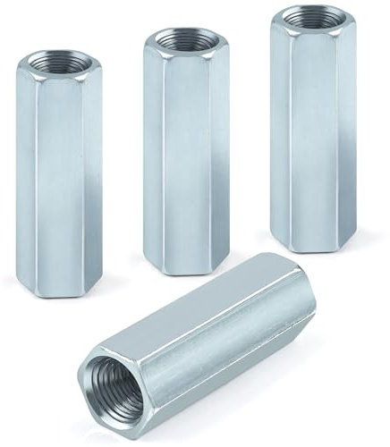 4 Stück Langmutter M10 x 40mm, Jeboler Gewindemuffen Verzinkt Stahl Sechskant Verbindungsmuttern, Gewindehülsen Distanzmuffen Langen Sechskantmuttern für Haushalts Bürogeräte Montageschrauben