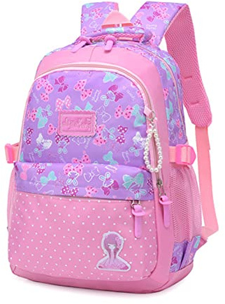Amythe Sac à Dos pour Filles, Cartable Fille Primaire, Sac D'école Décontracté léger Imperméable Joli Nœud Imprimé Sac à Dos de Voyage pour Enfants âgées de 8 9 10 11 12 ans