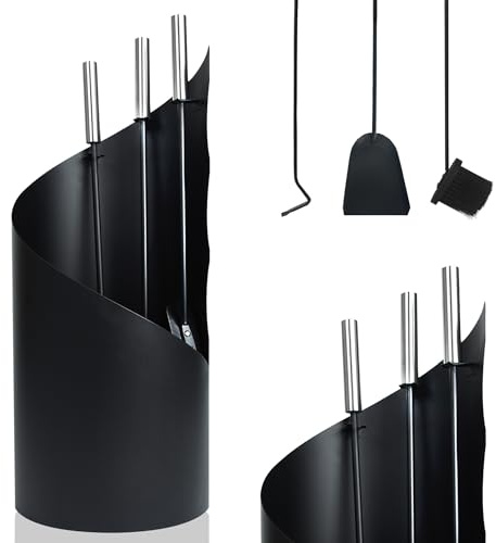 PEILU rostfritt stål, eldstäder, 4-delad, modern, ugnsbestickset med metallhandtag, öppen spis, bestick inklusive förklädkrok, askspade, eldstadskvast och stativ, öppen spis set för ugn, eldstäder