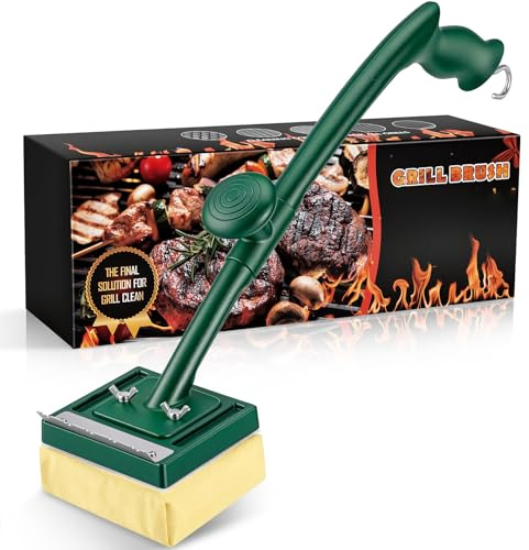 Grill Brush Bristle Free with Scraper,22 Extra Long Steam Grill Brush for Outdoor Grill,Replaceable Cleaning Head,Safe Grill Cleaner for Cast Iron/Stainless-Steel Grates,Ideal BBQ Gifts for Men Dad