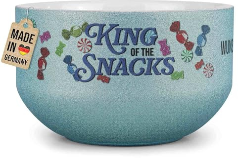 Print Royal PR Glitzer Müslischale mit Name selbst gestalten - King of the Snacks - Personalisierte Schüssel bedrucken - Individuelle Geschenke für Männer - Keramik, Blau 500 ml