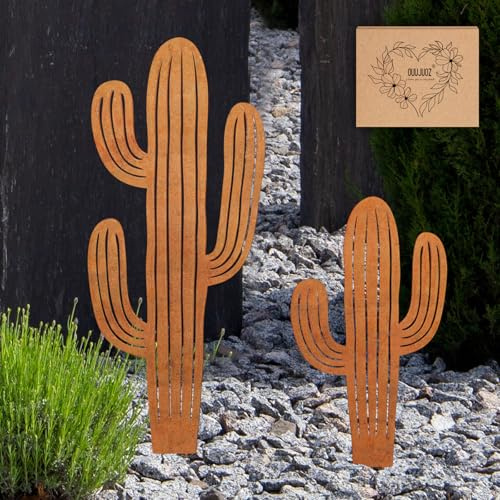 OUUJUOZ Lot de 2 cactus en métal pour décoration extérieure, plantes en métal, cactus de figue de barbarie, art de cour en acier, décoration de jardin, décoration de pelouse