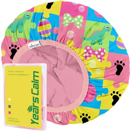 Years calm Bonnet de douche imperméable réutilisable avec double couche et bande élastique douce, lavable pour garçons et filles, idéal pour le bain quotidien (multicolore, taille unique)