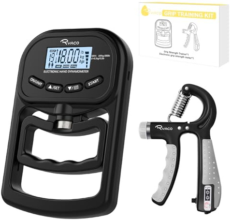 Ryaco Grip Strength Tester With Adjustable Hand Gripper, 396lbs/180kg Digital Hand Dynamometer Grip Strength Trainer Set Electronic Hand Grip Strengthener with LCD Display for Rehab Fitness Home Use