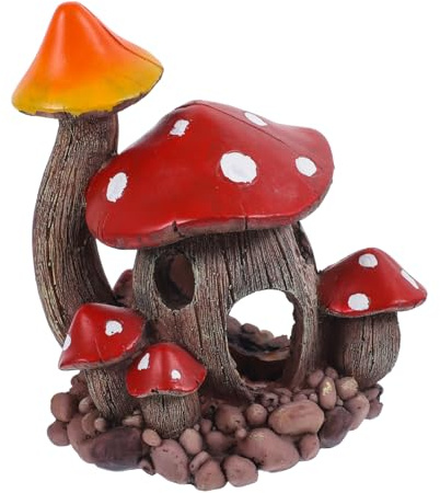 TOYZFRIENDY Aquarium Deko Pilz Versteck Haus aus Resin für Fisch und Garnelenbecken Langlebig Farbecht Kompakt Leicht Geeignet für Süßwasser Aquarien Fisch Tank Zubehör und Dekoratives
