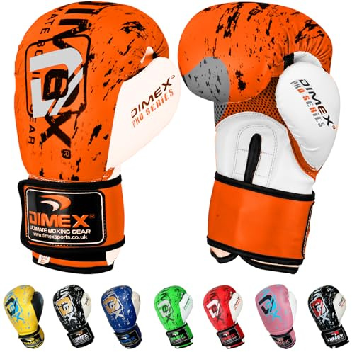 Dimex Boxing Gloves for Training & Sparring Gel Padded Rex Leather Punch Bag Gloves MMA Mitts with Hook & Loop Strap Men & Women – 10oz 12oz 14oz 16oz (Orange Black, 12oz)