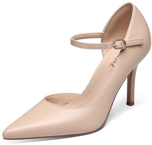 CELLENZ Women High Heels Pumps: Closed Toe Stiletto Heel - Dressy Dress Casual Shoes - Nude Formal Graduation Office Pump Shoe Size 8.5