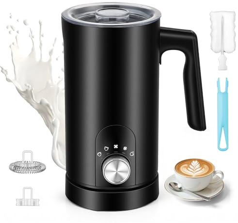 ERWEY 5-i-1 mjölkskummare elektrisk, automatisk mjölkskummare 350 ml varmt kallt mjölkskum med non-stick-beläggning, en-klick kontroll för choklad cappuccino macchiato, vit