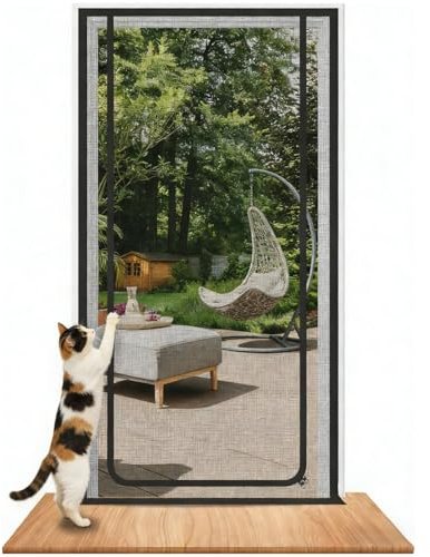 Cat Screen Door, Double-Sided Zipper Reinforced Mesh Screen Door for Introducing New Cats, Scratch Proof, Prevent Pets Running Around & Allow Fresh Air Flow (Black, 80 x 200cm)