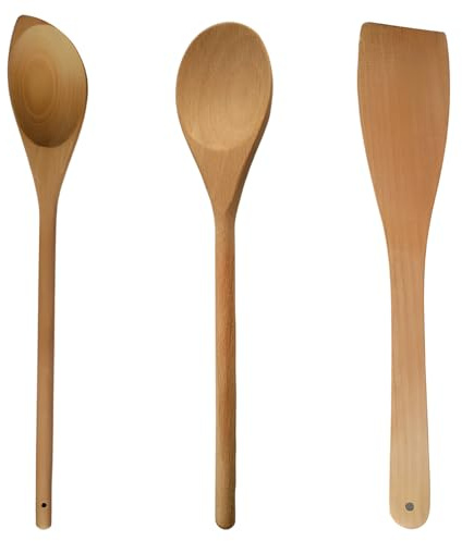 3Pcs Wooden Spoons for Cooking, Long Handle Design for Stirring Hot Soups and Mixing Ingredients, Includes Stirring Spoon, Spatula and Corner Spoon, Durable Wood Construction