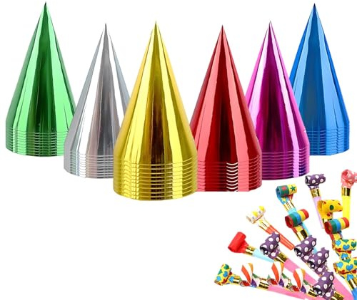 ZeBQrphio 18 PCS Party Hats for Adults with 18PCS Party Blowers for Festive Decorations, Colorful Party Hat Set for Birthday Celebrations, Themed Costume Events and Group Photo Sessions
