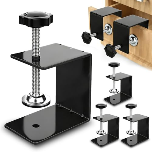 Wxeadu 4 Pcs C Clamps, Stainless Steel Drawer Front Desk Clamp, Desk Fence Clamp, Table Clamp for Auxiliary Fixation, Heavy Duty Tiger Clamps, C Clamps for Woodworking Welding Mounting Fixed Repair